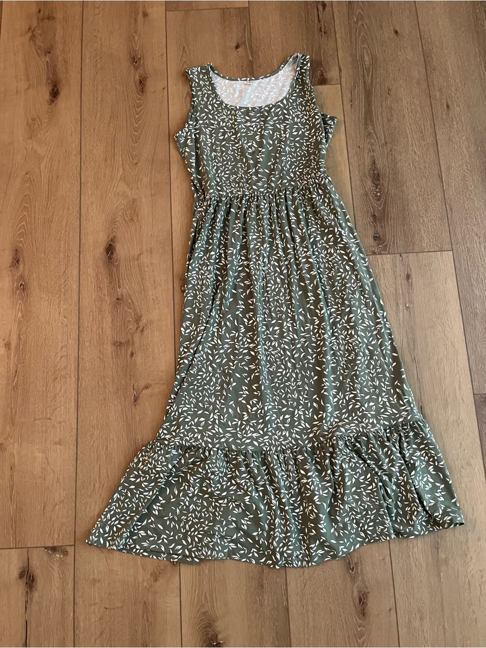 Green and white floral dress
